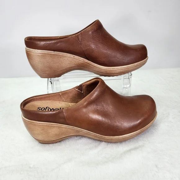 SoftWalk Madison Brown Leather Coshioned Footbed Arch Support Women's Clogs 10M - Picture 3 of 12
